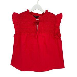 Strut & Bolt Smocked Bodice Top Red Size L Flutter Cap Sleeve‎ Tie Front NWT